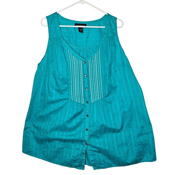 Lane Bryant Womens Turquoise Sleeveless Button-Down Top Size 20 100%‎ Cotton - Picture 1 of 7
